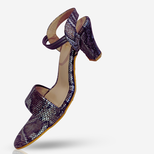 FAYORA Women’s Stylish Snake-Print Block Heel Sandals with Open Toe & Comfortable Ankle Strap | Trendy Casual & Festive Footwear