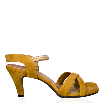FAYORA Elegant Mustard Cross-Strap Block Heel Sandals for Women | Comfortable Daily & Party Wear