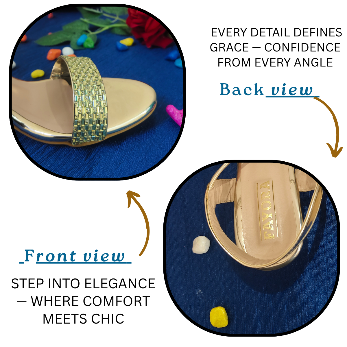 FAYORA Women’s Golden Party Heel Sandals | Stylish Comfortable Shiny Heels for Wedding & Festive Wear