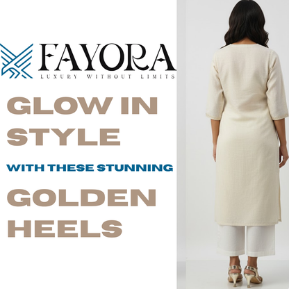 FAYORA Women’s Golden Party Heel Sandals | Stylish Comfortable Shiny Heels for Wedding & Festive Wear