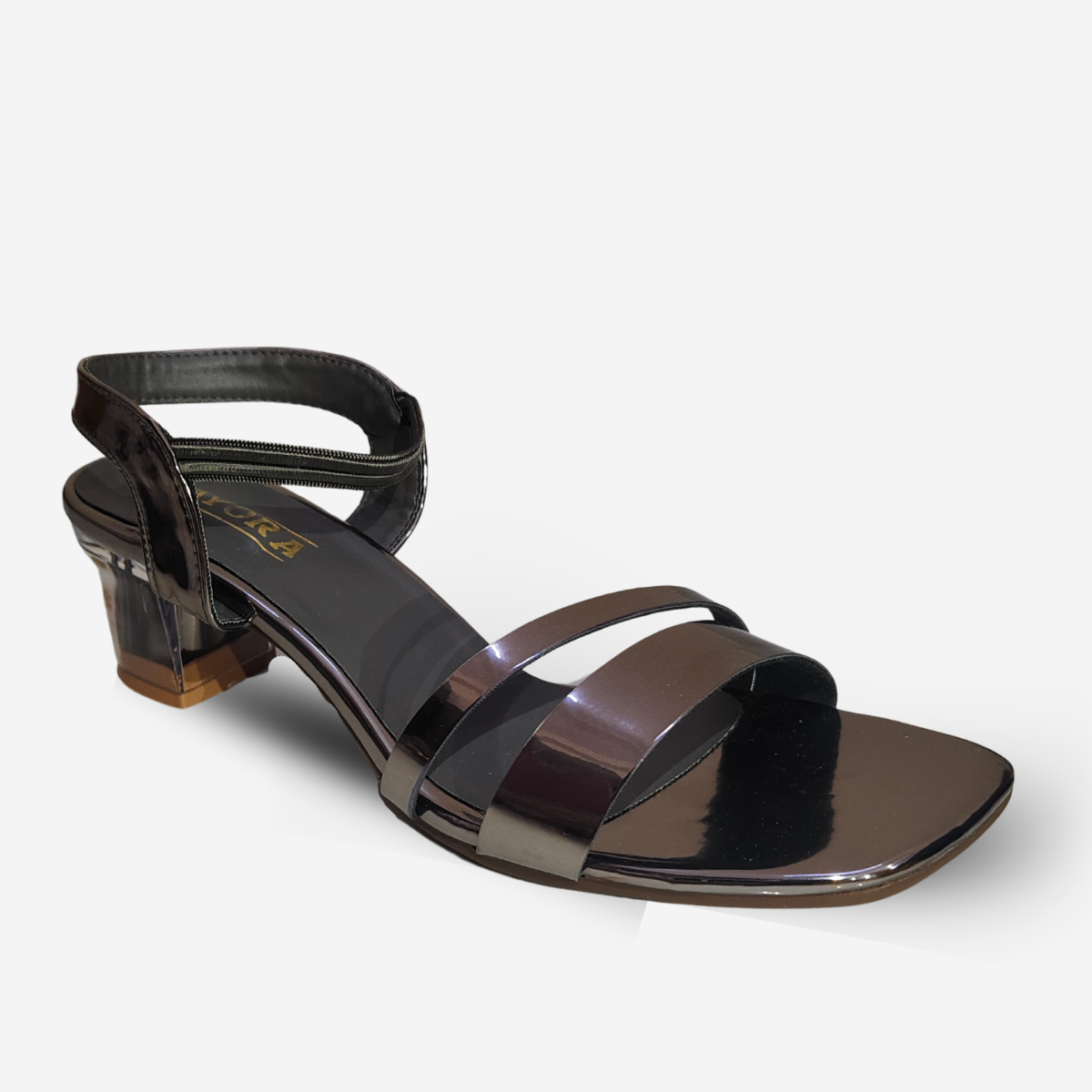 FAYORA Women’s Stylish Glossy Block Heel Sandals | Double Strap Slip-On Heels for Casual, Festive & Daily Wear