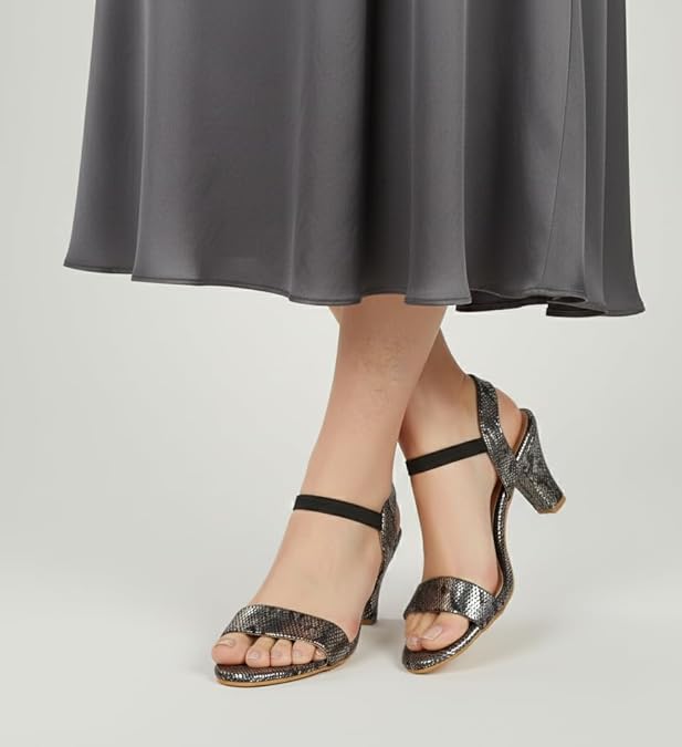 FAYORA Women’s Stylish Snake-Print Block Heel Sandals with Open Toe & Comfortable Ankle Strap | Trendy Casual & Festive Footwear