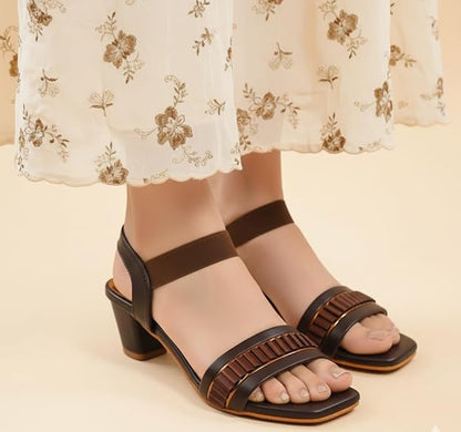 FAYORA Women’s Brown Block Heel Sandals with Elastic Strap