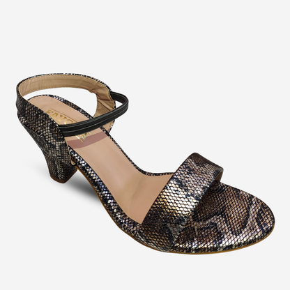 FAYORA Women’s Stylish Snake-Print Block Heel Sandals with Open Toe & Comfortable Ankle Strap | Trendy Casual & Festive Footwear