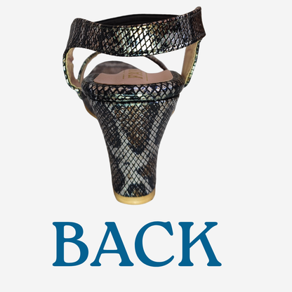 FAYORA Women’s Stylish Snake-Print Block Heel Sandals with Open Toe & Comfortable Ankle Strap | Trendy Casual & Festive Footwear