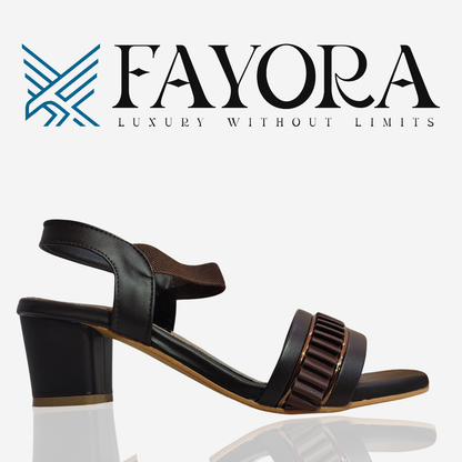 FAYORA Women’s Brown Block Heel Sandals with Elastic Strap