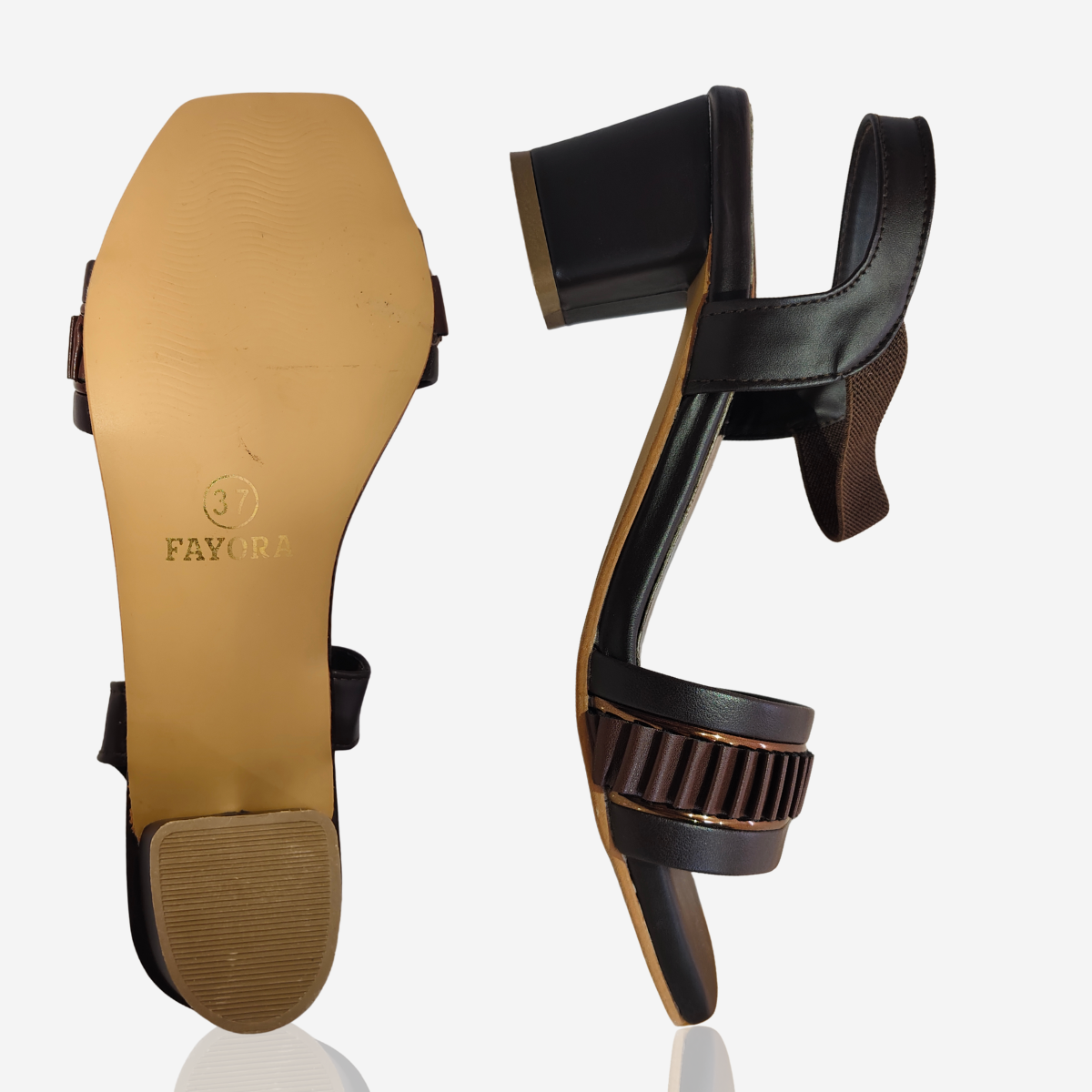 FAYORA Women’s Brown Block Heel Sandals with Elastic Strap