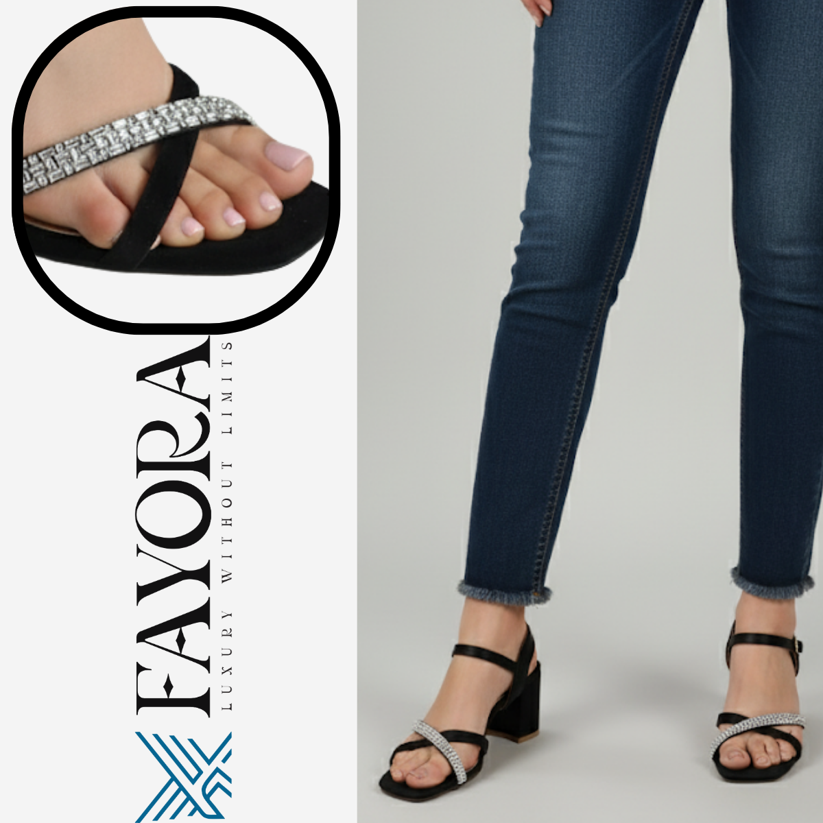 Women’s Black Block Heel Sandals with Rhinestone Straps | Stylish Party Wear & Daily Comfort Heels