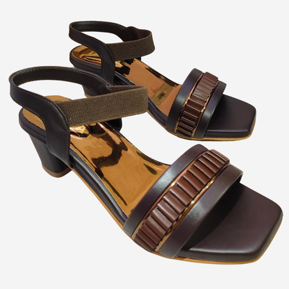 FAYORA Women’s Brown Block Heel Sandals with Elastic Strap